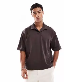 Рубашка поло свободного кроя ASOS DESIGN свободного кроя коричневого цвета с воротником-стойкой