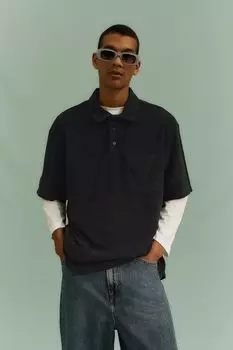 Рубашка поло свободного кроя Terry Polo H&amp;M, темно-серый