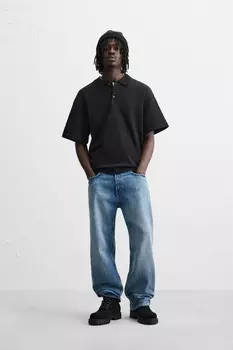 Рубашка-поло свободного кроя ZARA, черный