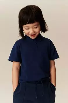 Рубашка-Поло тонкой вязки с короткими рукавами H&M, синий