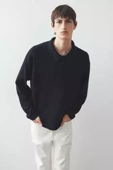 Рубашка-Поло тонкой вязки свободного кроя H&M, синий