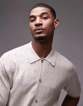 Рубашка-поло Topman с ажурной вязкой цвета «камень»