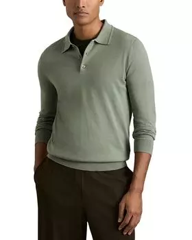 Рубашка поло Trafford Slim Fit с длинным рукавом из мериносовой шерсти REISS, зеленый