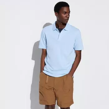 Рубашка-поло UNIQLO AIRism Kanoko из хлопка с коротким рукавом, светло-синий