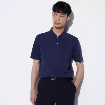 Рубашка-поло UNIQLO AIRism Kanoko из хлопка с коротким рукавом, темно-синий