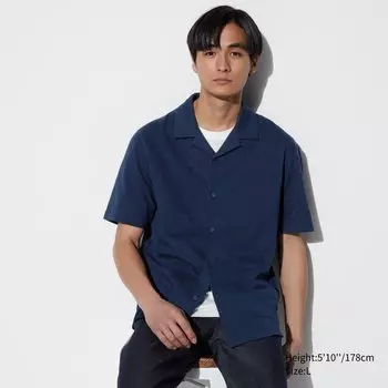 Рубашка-поло Uniqlo Airism с короткими рукавами, темно - синий