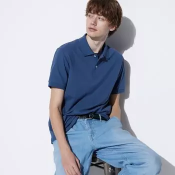 Рубашка-поло UNIQLO Dry Kanoko с коротким рукавом, синий