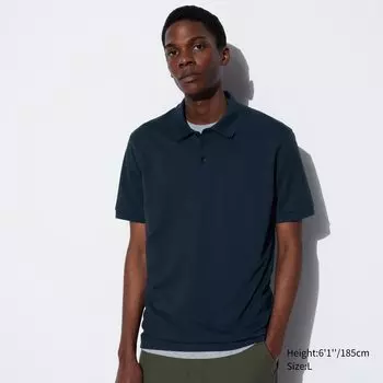 Рубашка-поло Uniqlo Dry Pique с короткими рукавами, темно - синий