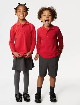 Рубашка-поло унисекс с длинными рукавами (2–16 лет) Marks & Spencer, красный