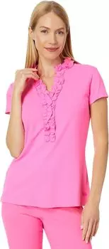 Рубашка-поло UPF 50 Luxletic Frida Ruffle Polo Top Lilly Pulitzer, цвет Pink Isle