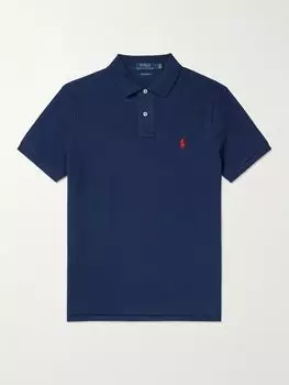 Рубашка поло узкого кроя из хлопкового пике POLO RALPH LAUREN, темно-синий