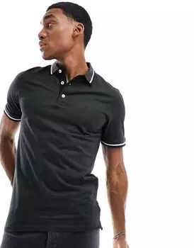 Рубашка-поло узкого кроя из пике с логотипом Jack & Jones цвета хаки