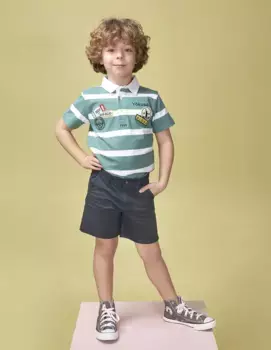 Рубашка поло в полоску для мальчиков с декоративными нашивками Gocco, бирюзовый