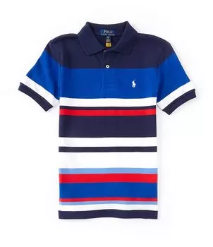 Рубашка-поло в полоску с короткими рукавами и сеткой для мальчиков Polo Ralph Lauren Big Boys 8-20, синий