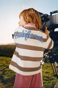 Рубашка поло в полоску ZARA, цвет Brown/Ecru