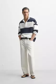 Рубашка поло в полоску ZARA, цвет White/Navy