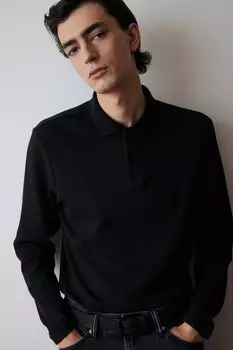 Рубашка поло в рубчик стандартного кроя H&M, черный