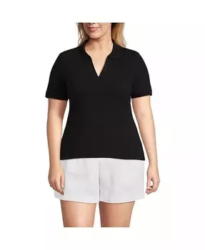 Рубашка поло в широкую рубчик больших размеров Lands' End, черный