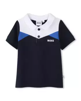 Рубашка-поло в стиле колор-блок с короткими рукавами для мальчика BOSS Kidswear, темно-синий