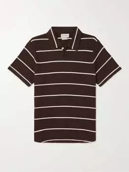 Рубашка поло вафельной вязки из эластичного хлопка и модала в полоску боярышника OLIVER SPENCER, коричневый