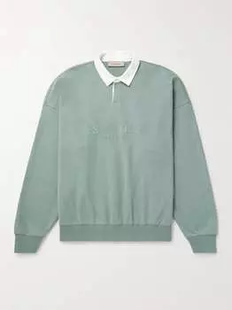 Рубашка поло вафельной вязки из смесового хлопка с аппликацией логотипа FEAR OF GOD ESSENTIALS, зеленый