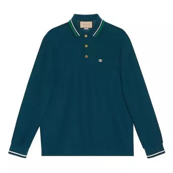 Рубашка поло wool cotton jersey long sleeve polo shirt 'dark blue' Gucci, синий