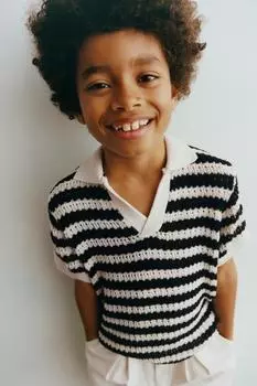 Рубашка поло вязаная крючком ZARA, цвет Ecru/Black