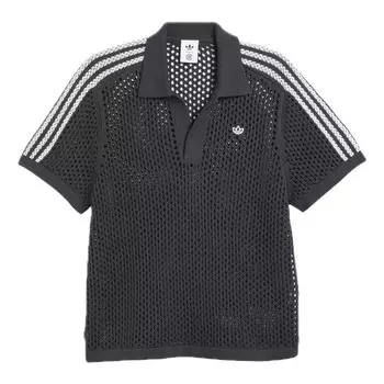 Рубашка поло x clot fw24 crochet polo shirt asia sizing 'carbon' Adidas, черный