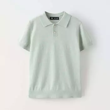 Рубашка-поло Zara Linen Blend Knit, голубой