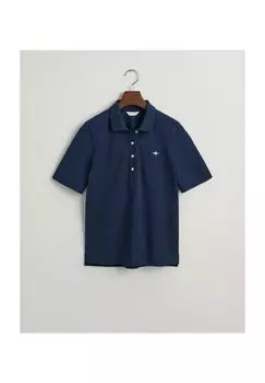 Рубашка-поло женская - SLIM SHIELD PIQUE POLO, рукава до половины, планка на пуговицах, логотип, однотонная GANT, синий
