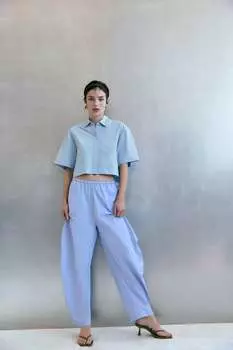 Рубашка поплин с украшениями ZARA, голубое небо