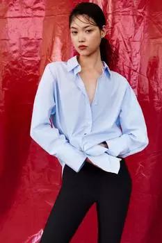 Рубашка поплин ZARA, светло-голубой