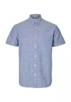 Рубашка повседневная, из льна, стандартного кроя, мужская SELECTED, цвет Medium Blu