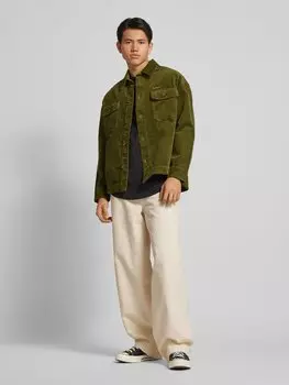 Рубашка повседневная с вышитой этикеткой, модель «Вельвет» PROHIBITED, темно-зеленый