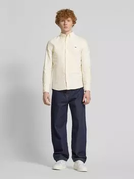 Рубашка повседневного покроя из чистого хлопка с вышитым логотипом Tommy Jeans, желтый