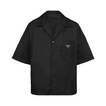 Рубашка Prada Re-Nylon Short-Sleeve Cropped Bowling Shirt Black, черный