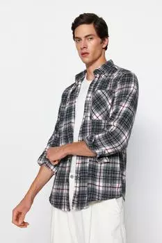 Рубашка приталенная мужская Trendyol Lumberjack с клетчатым воротником на пуговицах, черный
