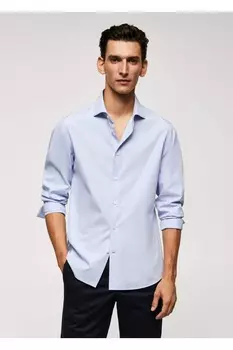 Рубашка приталенного кроя из 100% хлопка Mango, синий