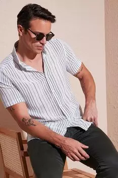 Рубашка приталенного кроя из 100 % хлопка в тонкую полоску с воротником на пуговицах CF23S116097 Buratti, бело-зеленый