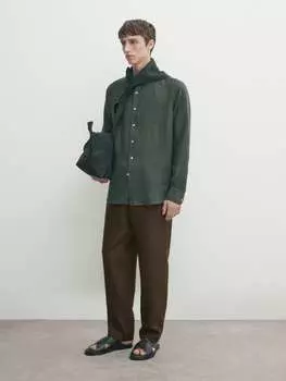 Рубашка приталенного кроя из 100 % льна Massimo Dutti, зеленый