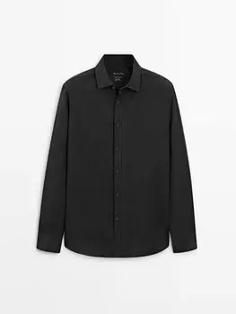 Рубашка приталенного кроя из 100% льна Massimo Dutti, черный