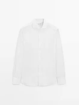Рубашка приталенного кроя из 100% льна Massimo Dutti, белый