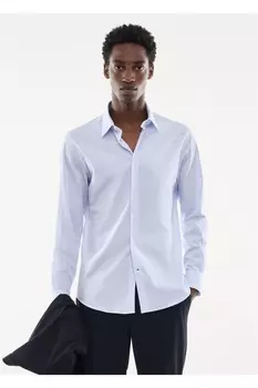 Рубашка приталенного кроя из эластичного хлопка Mango, синий