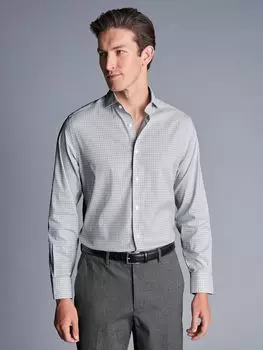Рубашка приталенного кроя из эластичного твила в клетку без глажки в клетку Charles Tyrwhitt, серебристо-серый/мульти