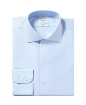 Рубашка приталенного кроя из хлопка стрейч без глажки с английским раздвинутым воротником Brooks Brothers, синий