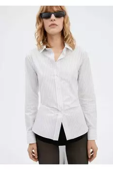 Рубашка приталенного кроя из хлопка в полоску Mango, белый