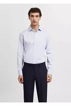 Рубашка приталенного кроя из хлопкового поплина Mango, синий