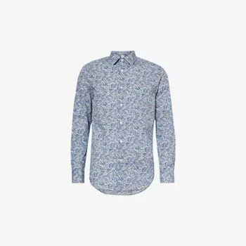 Рубашка приталенного кроя из хлопкового поплина с цветочным принтом Paul Smith, синий