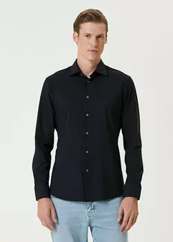 Рубашка приталенного кроя из мерсеризованной ткани Beymen Collection, черный
