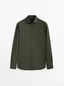 Рубашка приталенного кроя из очень тонкого хлопка Barr Massimo Dutti, зеленый